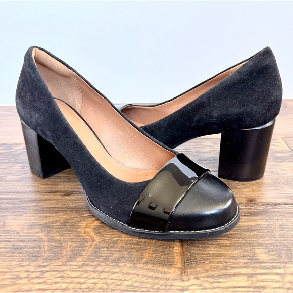 Clarks Shoes - NWOB Clarks Artisan Women's Tarah Patent Suede Leather Black Pumps Chunky Heel 8